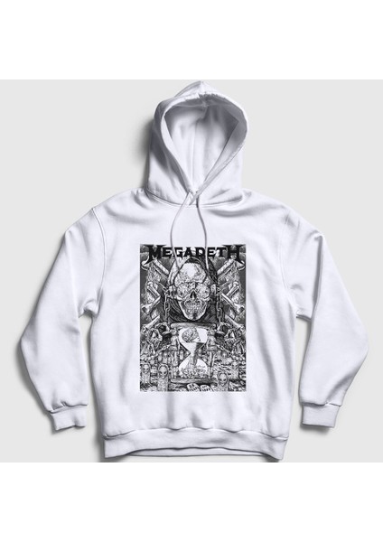Unisex Beyaz Time Megadeth Kapüşonlu Sweatshirt