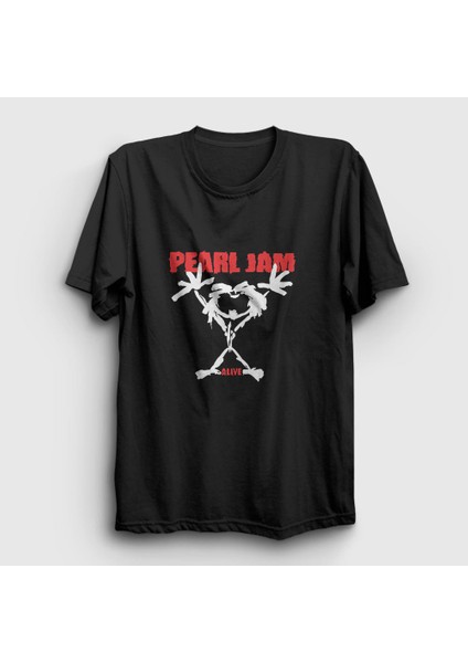 Unisex Siyah Alive Pearl Jam T-Shirt