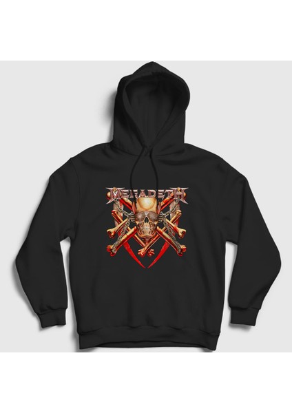 Unisex Siyah Bones Megadeth Kapüşonlu Sweatshirt