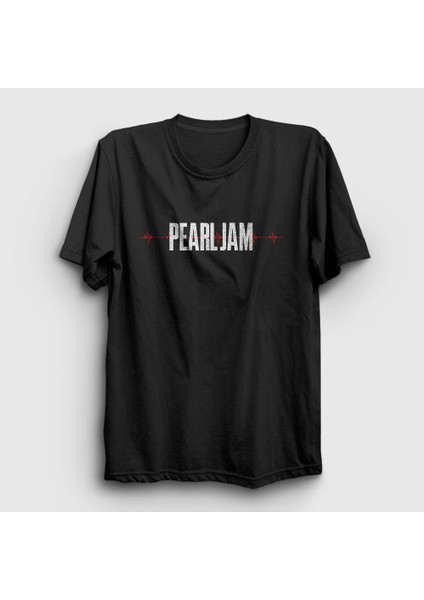 Unisex Siyah Ekg Pearl Jam T-Shirt