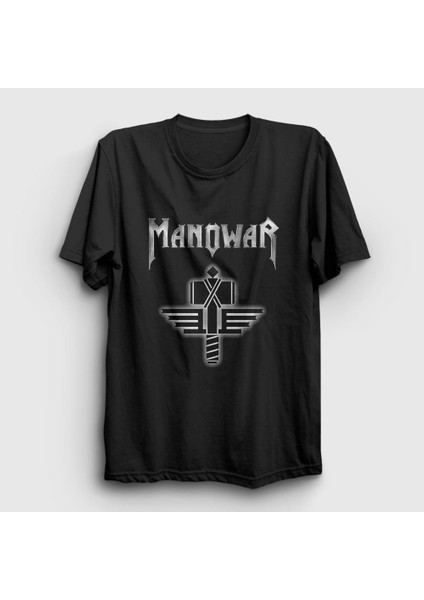 Unisex Siyah Hammer Logo Manowar T-Shirt