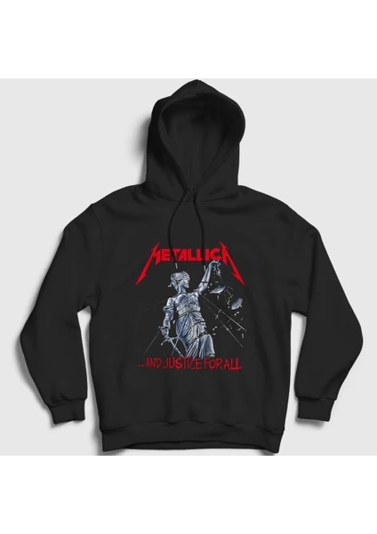 Unisex Siyah Lady Justice Metallica Kapüşonlu Sweatshirt