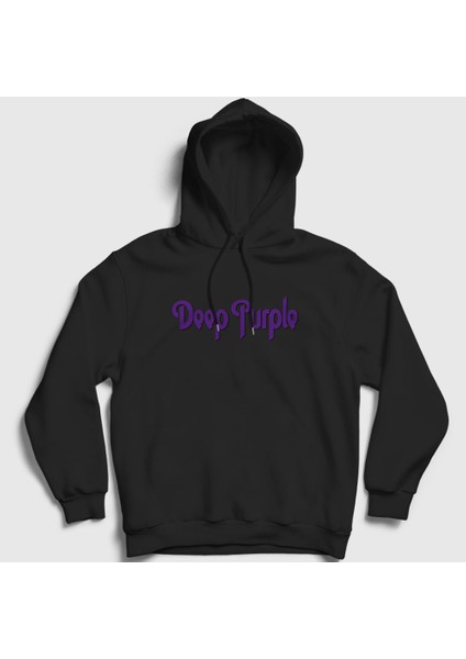 Unisex Siyah Logo Deep Purple Kapüşonlu Sweatshirt