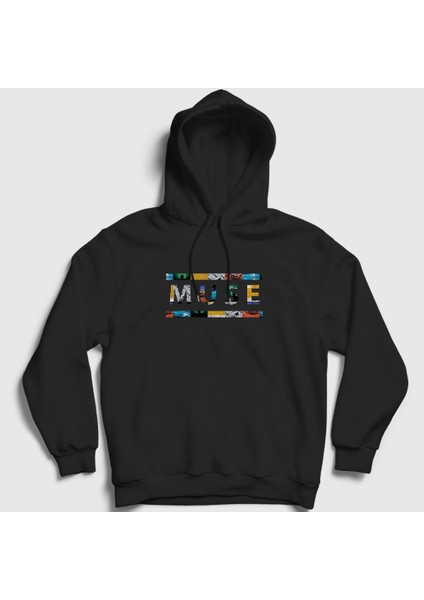 Unisex Siyah Logo V2 Muse Kapüşonlu Sweatshirt