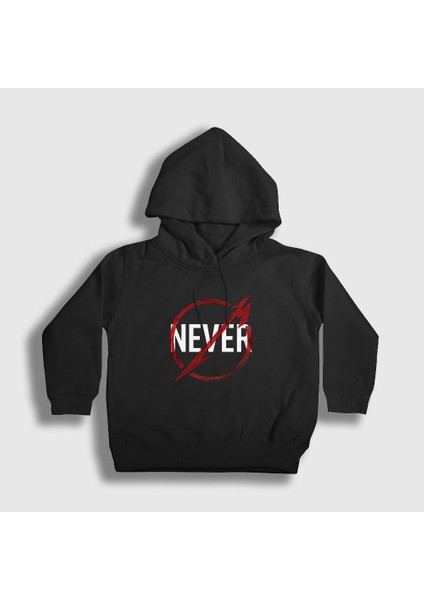 Unisex Çocuk Siyah Never Metallica Kapüşonlu Sweatshirt