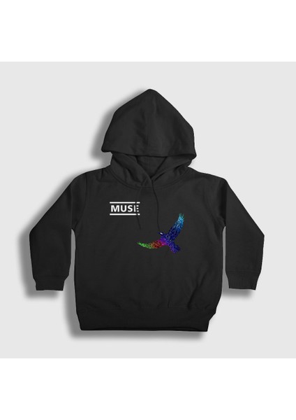 Unisex Çocuk Siyah Resistance Bird Muse Kapüşonlu Sweatshirt