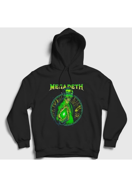 Unisex Siyah Shine Megadeth Kapüşonlu Sweatshirt
