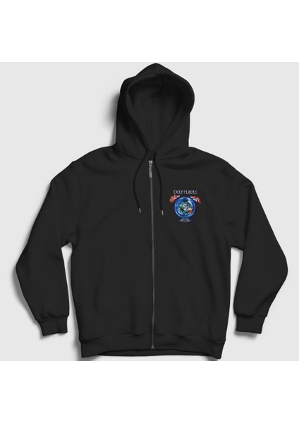 Unisex Siyah Slaves and Masters Deep Purple Fermuarlı Kapüşonlu Sweatshirt