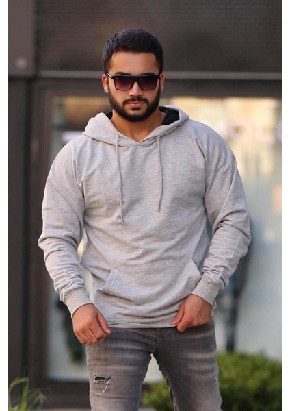 Gri Oversize Kapşonlu Sweatshirt 2876