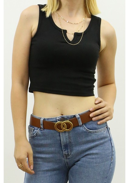 Mad Girls Önü Detaylı Siyah Crop Top MG362