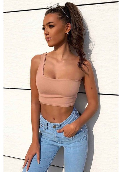 Mad Girls Tek Omuz Krem Askılı Body MG325