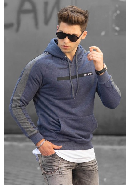 Madmext Baskılı Lacivert Kapşonlu Sweatshirt 4433