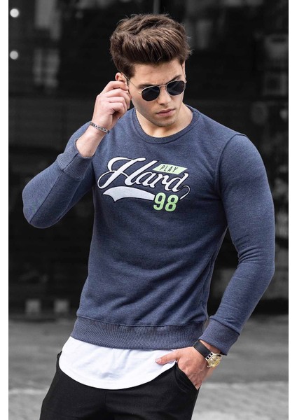 Madmext Baskılı Lacivert Sweatshirt 4375