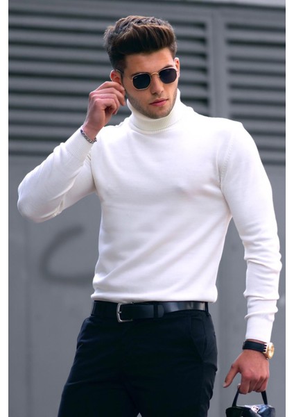 Madmext Beyaz Balıkçı Yaka Kazak 4656