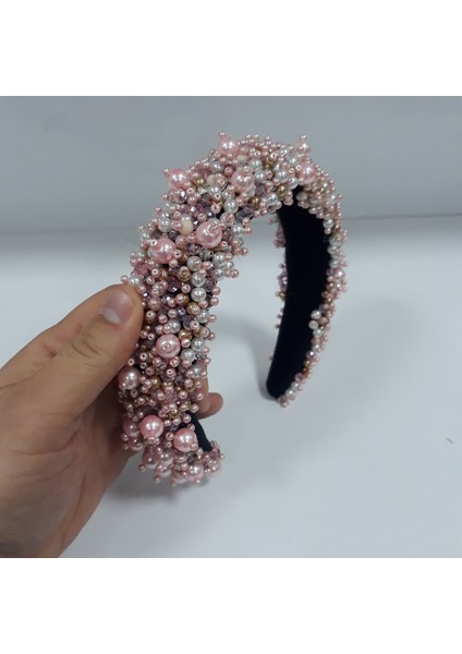 Zaradise Accessories Pembe Beyaz Taşlı El Yapımı Taç