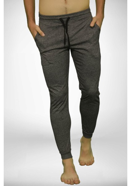6004 Pamuklu Manşetli Erkek Pijama Altı Gri Melanj