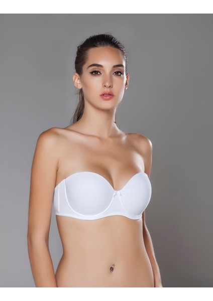 2153 Cotton Dolgusuz Straplez Sütyen Beyaz