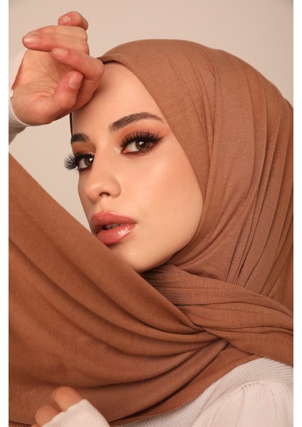 Premium Düz Pamuk Penye Şal-Camel