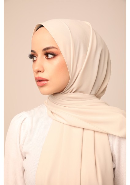 Düz Medine Ipeği Şal-Krem