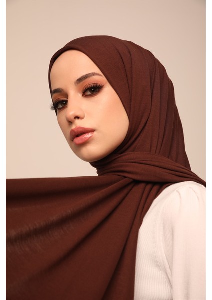 Premium Düz Pamuk Penye Şal-Kahverengi