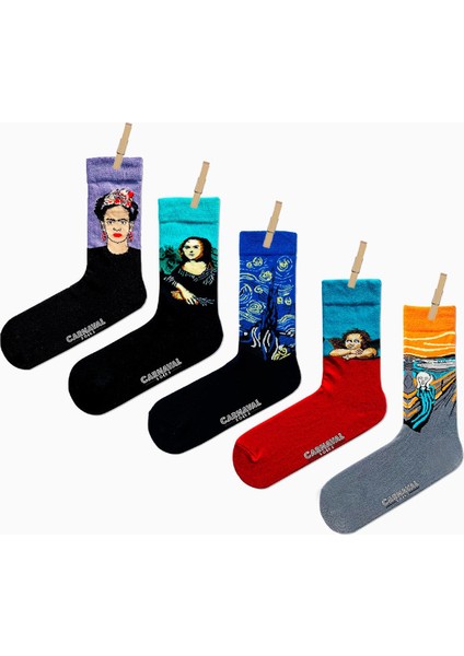5'li Frida Kahlo Art Desenler Renkli Çorap
