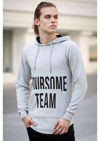 Baskılı Gri Kapşonlu Sweatshirt 4148