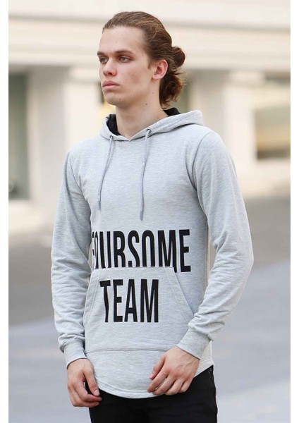 Baskılı Gri Kapşonlu Sweatshirt 4148