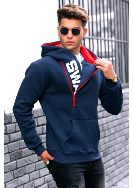 Lacivert Fermuar Detaylı Kapüşonlu Sweatshirt 1767