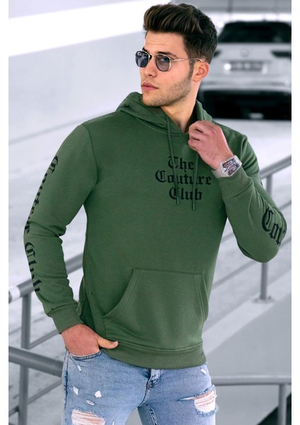 Haki Baskılı Kapşonlu Sweatshirt 2877