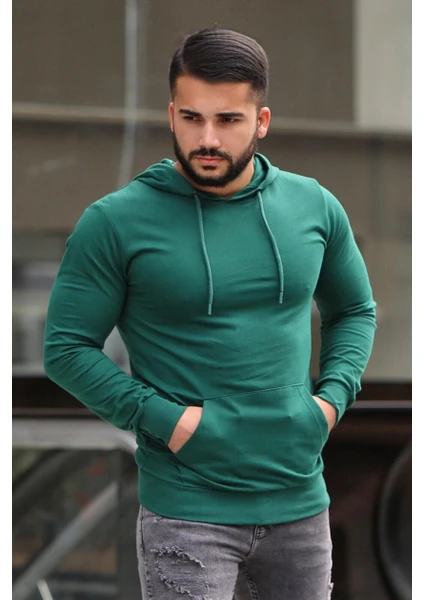 Basic Haki Kapşonlu Sweatshirt 4117