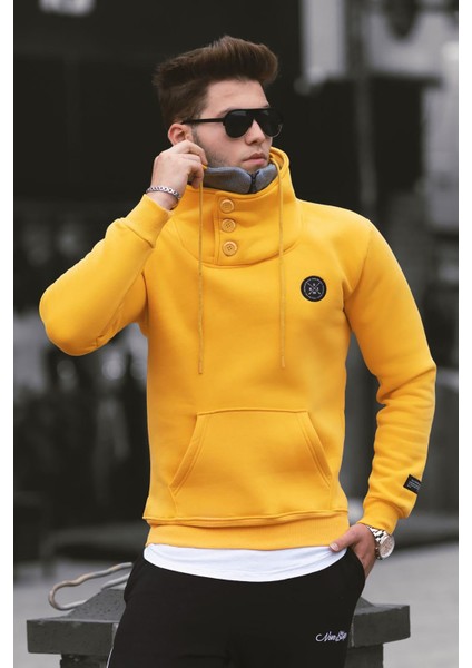 Triko Yaka Düğmeli Sarı Sweatshirt 4411