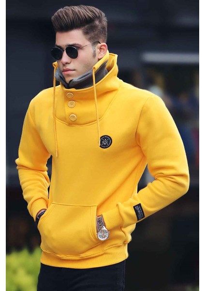 Triko Yaka Düğmeli Sarı Sweatshirt 4411