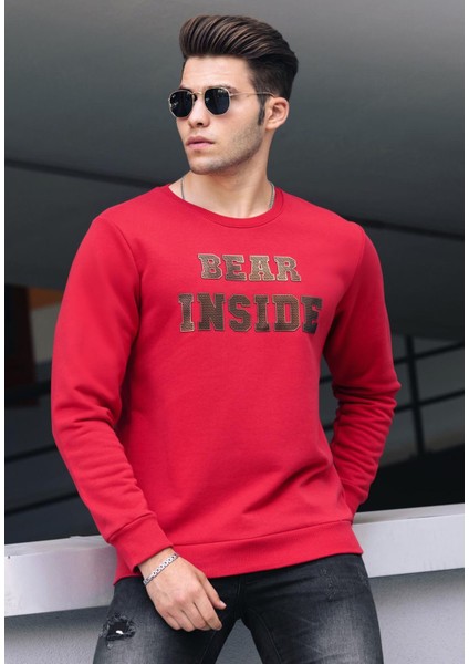 Kırmızı Baskılı Bisiklet Yaka Sweatshirt 4751