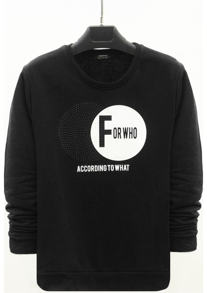 Siyah Baskılı Bisiklet Yaka Sweatshirt 4756
