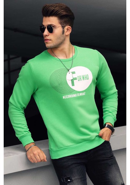 Yeşil Baskılı Bisiklet Yaka Sweatshirt 4756
