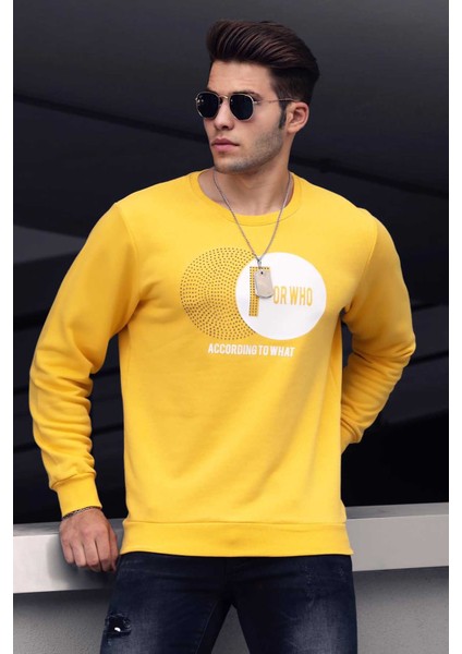 Sarı Baskılı Bisiklet Yaka Sweatshirt 4756