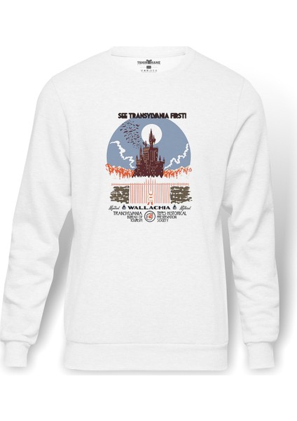 Castlevania See Castlevania First! Baskılı Beyaz Erkek Örme Sweatshirt Uzun Kol