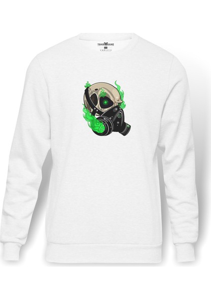 Gta V Clan Logo Baskılı Beyaz Erkek Örme Sweatshirt Uzun Kol