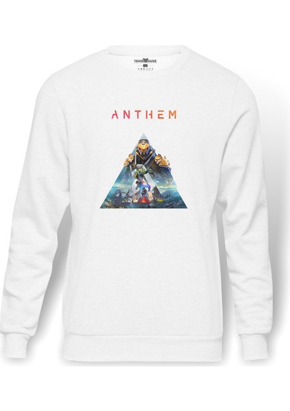 Anthem Logo Baskılı Beyaz Erkek Örme Sweatshirt Uzun Kol