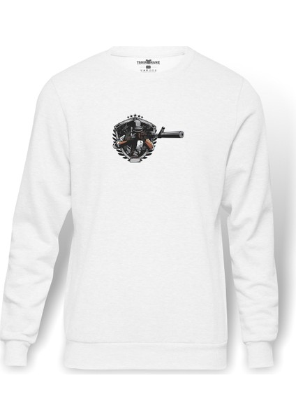 Pubg Sniper Ready Fire Baskılı Beyaz Erkek Örme Sweatshirt Uzun Kol