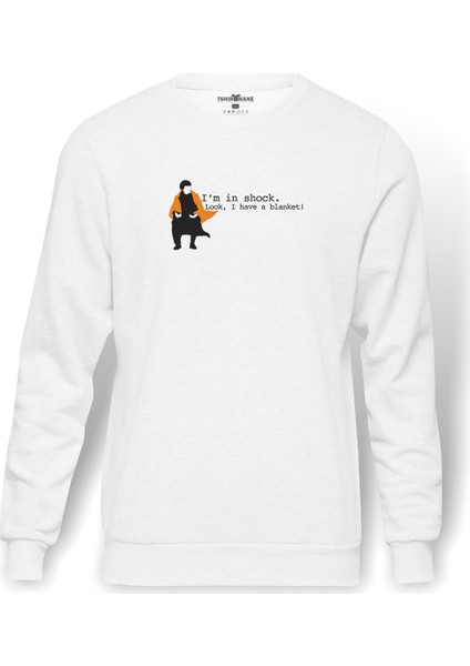 Sherlock Shock Blanket Baskılı Beyaz Erkek Örme Sweatshirt Uzun Kol