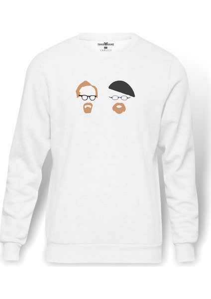 Silhouette Mythbusters Baskılı Beyaz Erkek Örme Sweatshirt Uzun Kol
