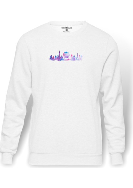 Silhouette Orlando Future Theme Park Baskılı Beyaz Erkek Örme Sweatshirt Uzun Kol