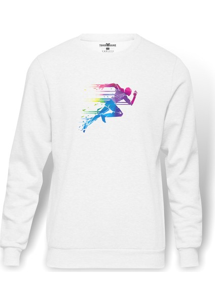 Silhouette Sprinter Baskılı Beyaz Erkek Örme Sweatshirt Uzun Kol