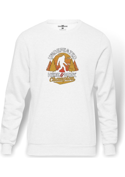 Silhouette Undefeated Hide And Seek World Champion Baskılı Beyaz Erkek Örme Sweatshirt Uzun Kol