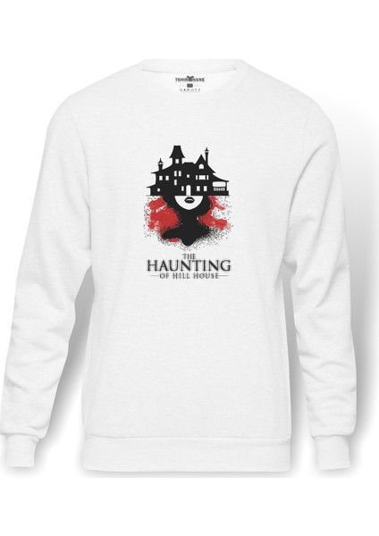 The Haunting Of Hill House Comic Baskılı Beyaz Erkek Örme Sweatshirt Uzun Kol