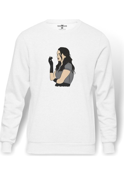 The Haunting Of Hill House Theo Crain Baskılı Beyaz Erkek Örme Sweatshirt Uzun Kol