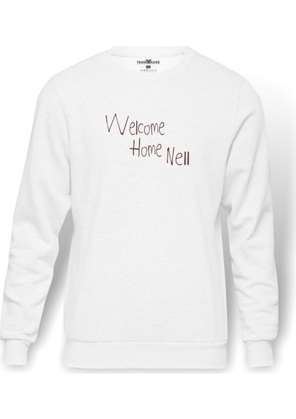The Haunting Of Hill House Welcome Home Nell Baskılı Beyaz Erkek Örme Sweatshirt Uzun Kol