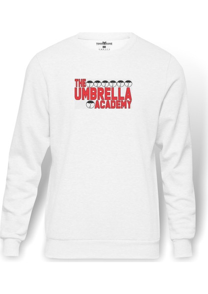 The Umbrella Academy Logo&Yazi Baskılı Beyaz Erkek Örme Sweatshirt Uzun Kol