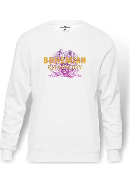 Queen Bohemıan Rhapsody Logo Baskılı Beyaz Erkek Örme Sweatshirt Uzun Kol